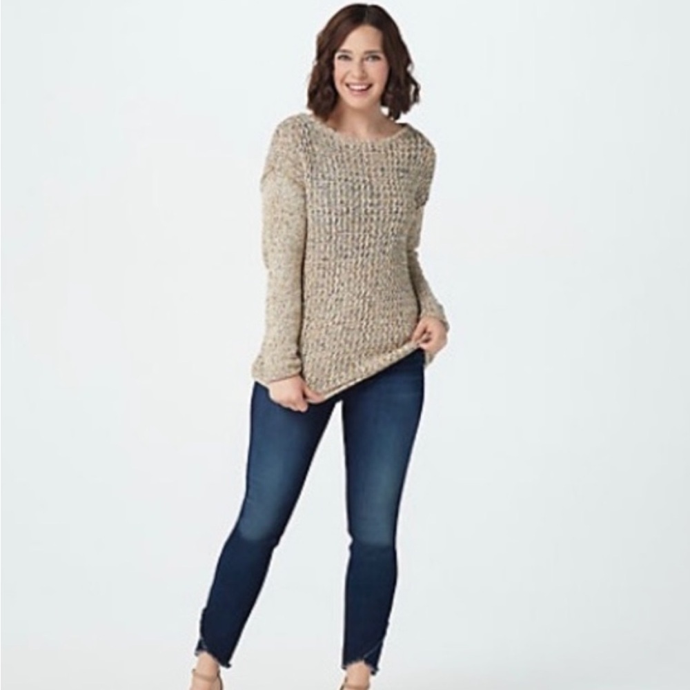 Denim & Co Womens Naturals Boatneck Sweater Neutral Multi Color Pink Size XS